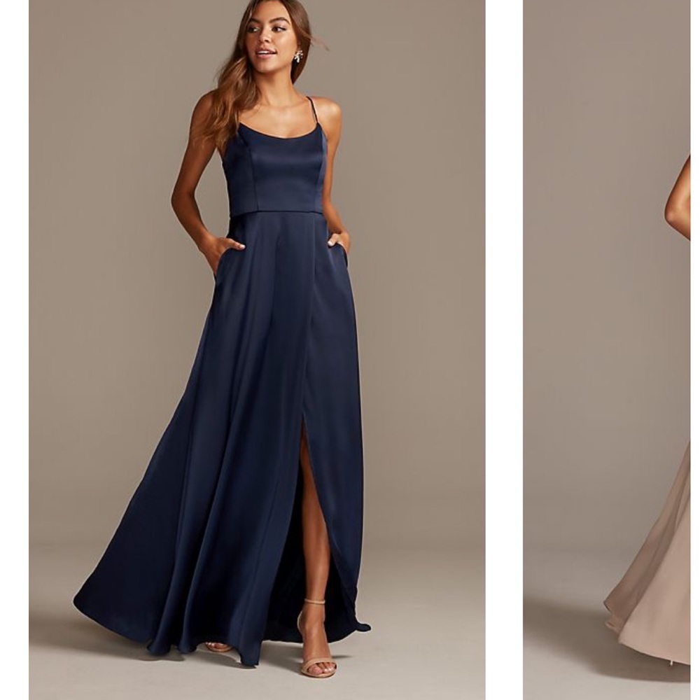 David’s bridal crepe-back satin spaghetti strap bridesmaid dress size 4 marine